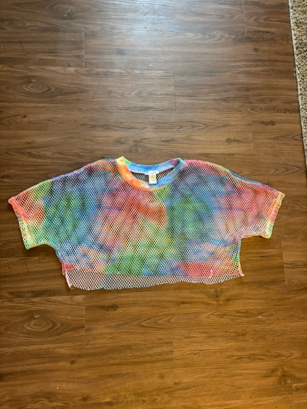 iHeartRaves Rainbow Tie-Dye Fishnet Crop Top